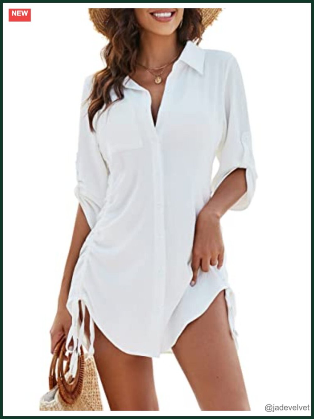 Lightweight White Button-Front Swim Coverup Tunic